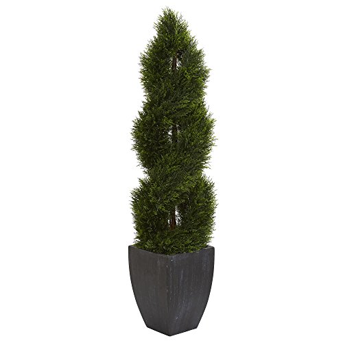 Nearly Natural 5770 Black Wash Double Pond Cypress Spiral Topiary Planter, 5' #TOP13