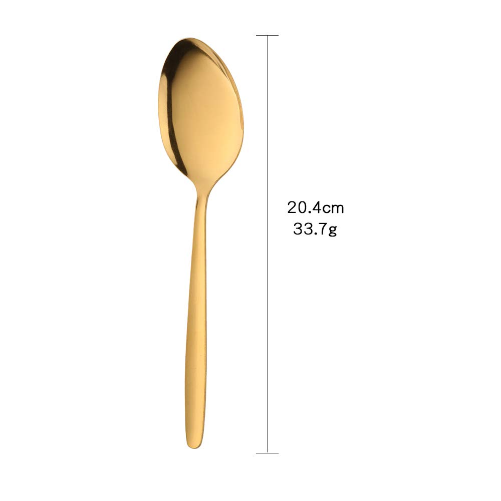 Set di 12 cucchiai da tavola in acciaio inox da collezione economica a specchio finitura lucida posate classiche per casa cucina hotel ristorante 8 pollici 18/0 acciaio inossidabile color oro
