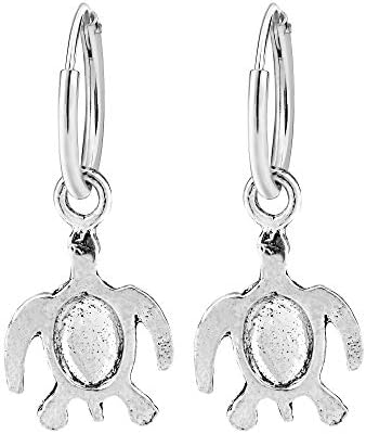 Charming Marine Turtle Sterling Silver Dangle Mini Hoop Earrings