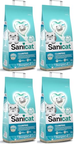 Sanicat - Arena para Gatos Aglomerate con Aroma a jabón de Marsella| con Control de Olor garantizado | Absorbe la Humedad y facilita la Limpieza de la Bandeja | 10 L de Capacidad (Paquete de 4)