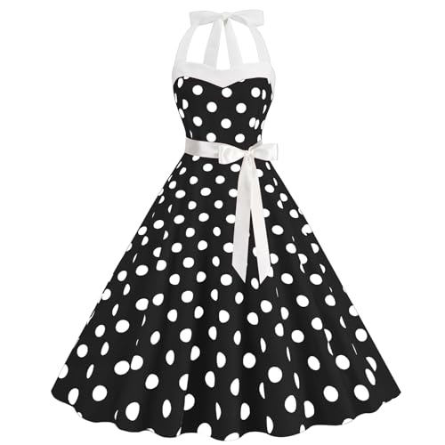 Apparel silhouette: a_line maxToonrain Abito da donna anni \'50 a pois vintage anni \'50, cocktail party, abito da sera per adulti, Dok Nero, M