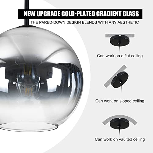 Glamight Smoky Silver Glass Globe Pendant Light - Modern Hanging Light Fixture For Kitchen Island, Dining Room, And Living Room, 2 Pack #TOP3