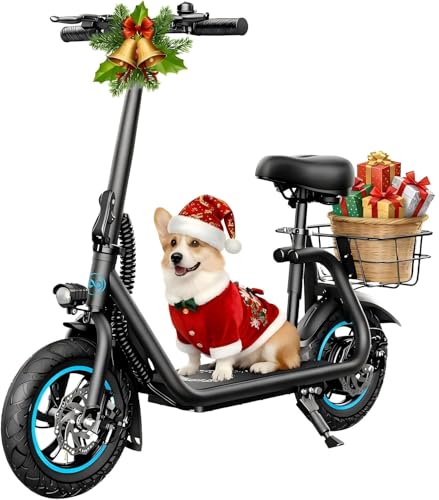 AWWSCOOTER C1 Electric Scooter with Seat for Adults, 300W Motor, 20-Mile Range, 15.5 MPH, Foldable Commuter E-Scooter with Basket for Grocery, Pets, and Daily Commute– Classic Black