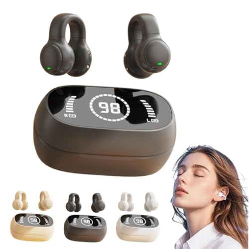 HItianya Morrat Ear Clip Headphones, Wireless Ear Clip Bone Conduction Headphones, Auriculares Bluetooth V5.2 con Pantalla LED Inteligente y Sensor de Huellas Dactilares para Correr, Andar (Negro)