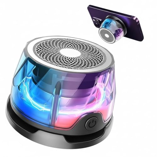 Altavoz Bluetooth Mini magnético con Soporte para móvil, Altavoz 3 en 1 de Escritorio con luz LED RGB 360°, estéreo TWS, Bluetooth 5.4, Resistente al Agua IPX5, hasta 8 h de reproducción