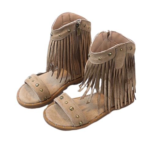 Girls Summer Bohemia Rivet Gladiator Sandals Tassel Beach Roman Shoes with Side Zipper