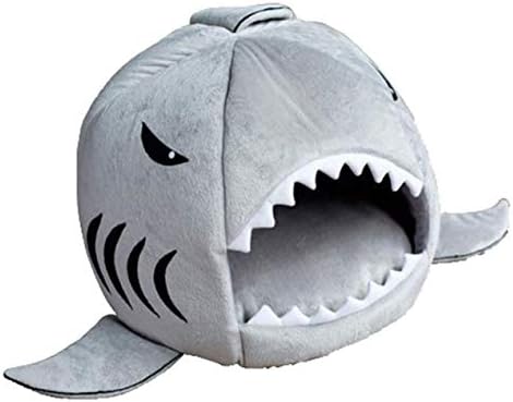 KOJIMA Cute Color Shark Round House Puppy Bed with Pet Bed Mat Small to Medium