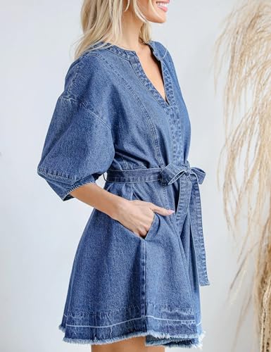 Womens Denim Dress Casual Jean Dress Loose Fit Slim Denim Dress Belt Denims Dresses for Women 2025 with Pocket4