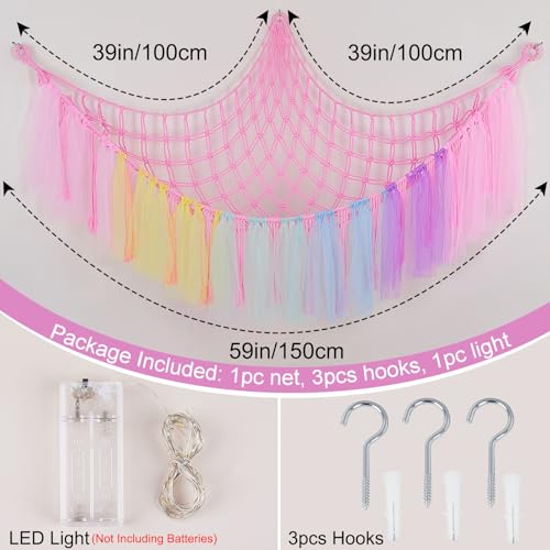 Image of FIOBEE Stuffed Animals Net LED Light Toy Hammock for Kids Bedroom Storage | Stuffed Animals Storage Organizer, Girls Room Decor, Teddy Bear Holder, Space Saving, for Kids Nursery Bedroom Playroom