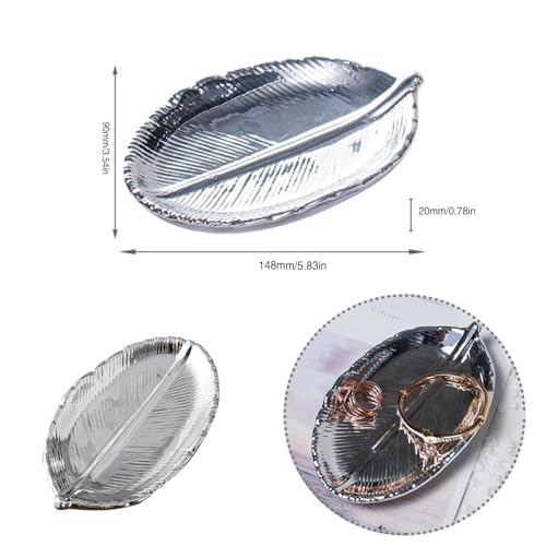 Ceramic Leaf Shape Trinket Dish Jewelry Tray Silver Cosmetic Trays Key Bowl Ring Dish Jewelry Holder Sparkling Decorative Tray Entryway Storage Trays Home Decoration Ornaments(Silver) - Cosy Home Interiors Ceramic Leaf Shape Trinket Dish Jewelry Tray Silver Cosmetic Trays Key Bowl Ring Dish Jewelry Holder Sparkling Decorative Tray Entryway Storage Trays Home Decoration Ornaments(Silver) - Image 2