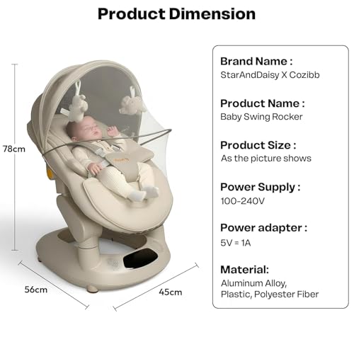 Image of StarAndDaisy baby rockers for 0 to 2 years, Baby Multi functional rocker / rocking chair for babies Infants & Toddler with 5-level Automatic Swing & Bouncer / cradle with touch panel & hanging toys - Beige