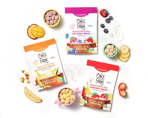 once upon a farm organic coconut melts with probiotics strawberry banana dairy free non gmo kosher 1 ounces pack of 8