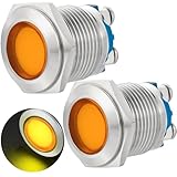 (2 Pcs) Signal Light 16mm Indicator Light Yellow LED 5/8inch 12V/24V DC/AC Pilot Lamp Waterproof IP67 Metal Stainless Steel 304
