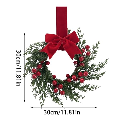 11.8 Inches Red Berry Christmas Wreath with Bow for Window Wall Door Decor - image 2