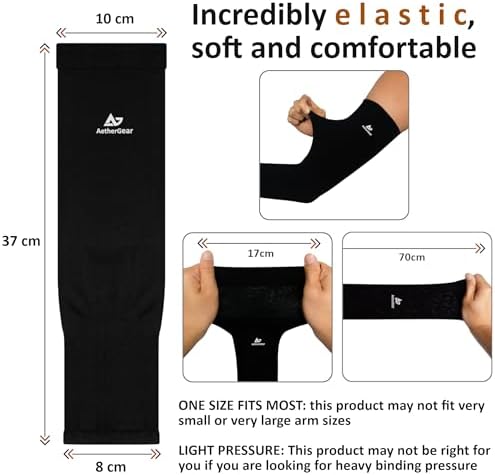 AetherGear Arm Sleeve (2 pack) - Compression Cover Arm Sleeves Men and Women for Sports, Outdoors, UV Protection (Black) - 3