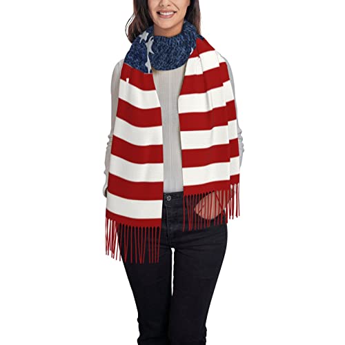 Sptvan American Flag Tassel Scarf Wrap And Shawl Pashmina Scarf For Women Ladies Long Printed Reversible Fall And Winter #TOP1
