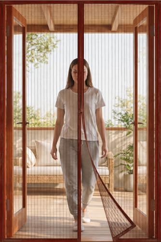 Image of Lyrovo Mosquito Net for Doors with Magnet | Magnetic Mosquito Net Door | Heavy Duty Mesh | Auto Close | Easy Install | Insect & Fly Protection for Home (Brown, 210x100cm)