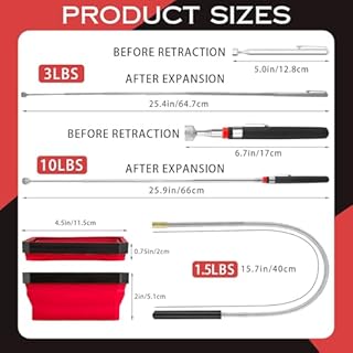 Telescopica Magnetica con Vassoio Magnetico, Calamita Telescopica Sollevatore, Asta Calamita Flessibile Sollevatore Magnetico Pinza per la Presa di Piccoli Pezzi di Auto Oggetti Metallici