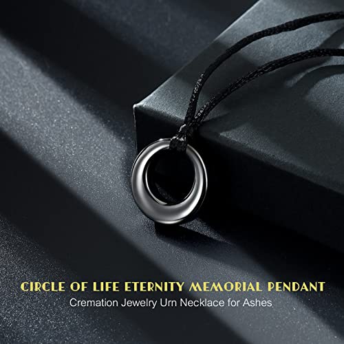 Hearbeingt Cremation Jewelry Urn Necklace for Ashes for Women Men, Circle of Life Eternity Memorial Pendant Ash Jewelry, Gunmetal
