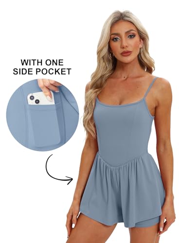 Beaully Jumpsuits for Women Casual Summer Rompers Sleeveless Spaghetti Strap Fitted Jumpers 2024 6110 Blue S