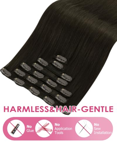 Image of YoungSee Ash Brown Clip in Hair Extensions Real Human Hair, Straight Hair Extensions Clip ins Dark Ash Brown, Invisible Clip in Extensions for Natural Look, 16In 120G 7Pcs Add Volume