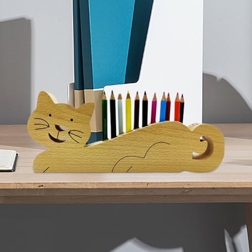 Porte-stylos en bois de chat pour rangement et décoration de bureau - 4