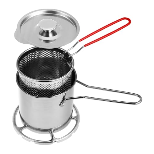 iplusmile ステンレス製揚げ物鍋 硅膠ハンドル付きバスケット 深型フライパン コンパクト揚げ鍋 家用天ぷら鍋 揚げ物調理用