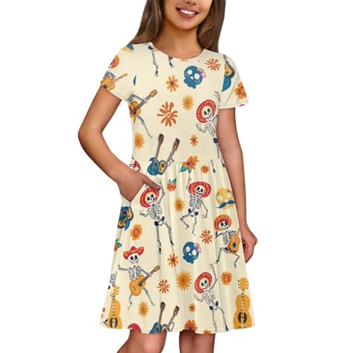 Trendy Crewneck Dress for Girls 2-14 Years Toddlers Dresses with Pockets Spring Clothes4