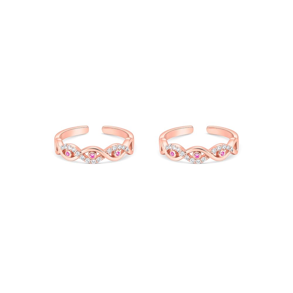 Pure 925 Silver Elenza Toe Ring for Women | Adjustable Interwoven Wave Design with Colored CZ Stones | Silver and Rose Gold Finish | Modern Jewelry Gift