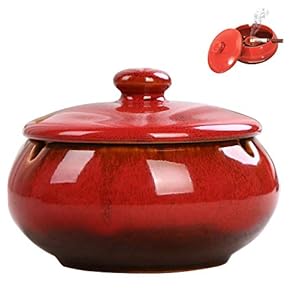 AMITD Chinesische Keramik Aschenbecher mit Einer Abdeckung Retro Persönlichkeit kreative Geschenk Zigarre Rauch und…