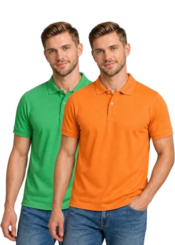 Image of INKKR Men's Solid Regular Fit T-Shirt (Rug B Polo(PGreen-Orange) L