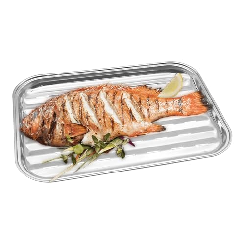 PAXLINSEN Grillkorb Wiederverwendbarer, 34 x 24 cm Grillschale Edelstahl für Outdoor-Grillen, Grillzubehör für Gemüse, Fisch oder Fleisch Grillpfanne, damit das Grillgut Nicht in den Grill fällt