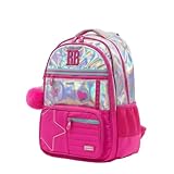 Rebecca Bonbon Mochila Escolar Juvenil Holográfica com Glitter e Pompom, Design RB com Estrela e Coração (Rosa)