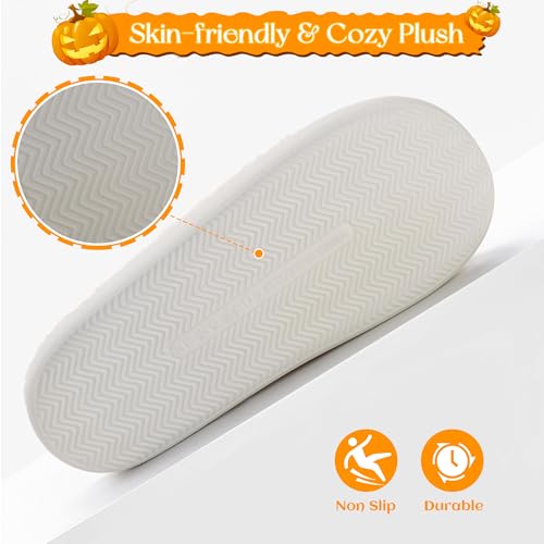 Halloween Slippers for Women Men Spooky Pumpkin Ghost Fuzzy Plush Warm Cozy Slippers Indoor Outdoor House Shoes4
