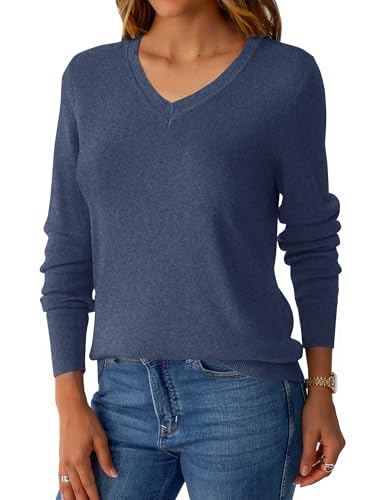 Image of GKBK Women's Sweaters 2026 Fall Fashion Lightweight Classic V Neck Business Casual Outfits Long Sleeve Knit Pullover Tops