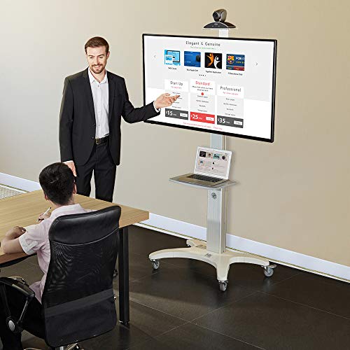 NB North Bayou Mobile TV Cart TV Stand with Wheels Mount for 32-65 Inch LCD LED OLED Plasma Flat Panel Screens Aluminum (White) - Thumbnail 6