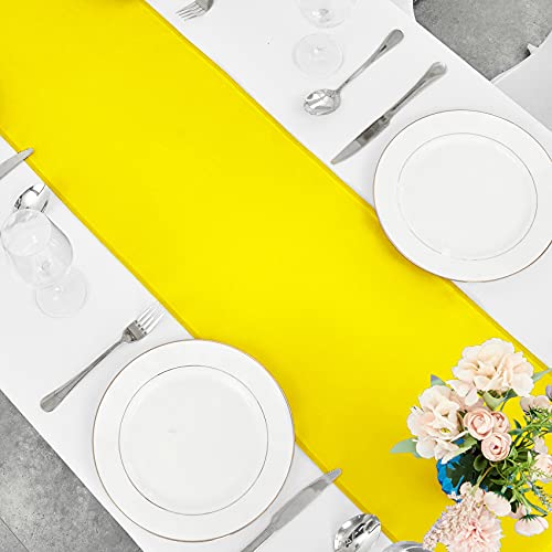 4-Pack Yellow Satin Table Runner 12 x 108 Inch Long Bright and Smooth Silk Fabric Table Runner for Wedding Banquet Birthday Party Decoration by Pufogu - Used condition - Image 4