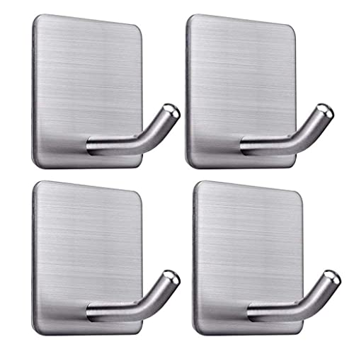Image of Golden bird Heavy Duty Adhesive Hooks Towel Hook Stick on Hooks Wall Hangers Waterproof Stainless Steel Sticky Hook for Hanging Bathroom Kitchen Home (SUS-304) (Silver, 4)