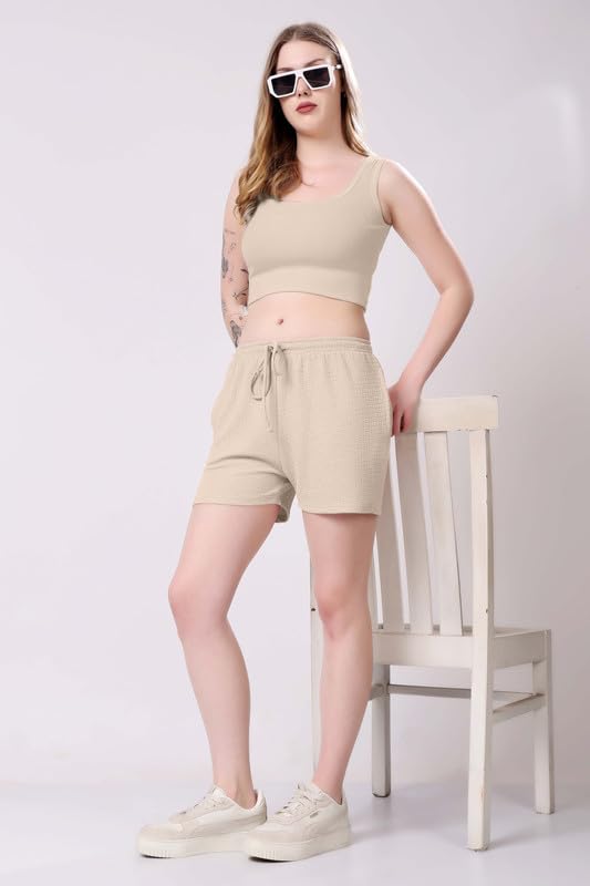 Image of London Hills Shorts for Women Textured Waffle Knit with Pockets for Gym, Sports, Running, Yoga, Cycling, Walk Casual Shorts Or Half Lower, Hot Pant, Half Trouser, Pack of 1, Pack of 2, Pack of 3