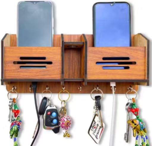 Image of Vintage Collection Wooden Key Holder for Wall, Wall Mounted Key Stand with Hooks, Hanging Rack for Living Room, Office and Door (3 Line Keyholder)