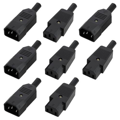 4 Pares de Conectores de Enchufe Macho y Hembra IEC320 C14 C13 - Adaptador de Conector de Alimentación AC 250V 10A, Montaje Sencillo (IEC C13 a Toma IEC C14)