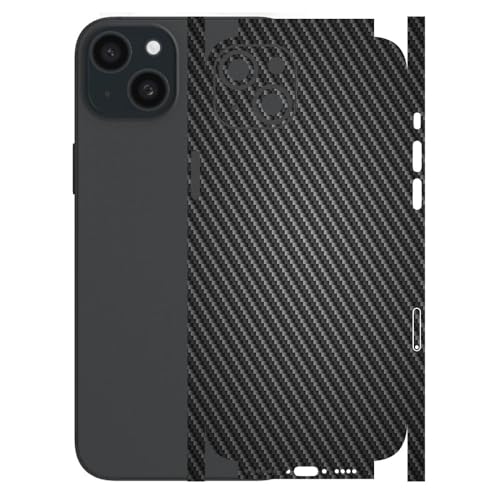 Image of AtOdds - Full Body Back Screen Guard Protector Film - 3D Textured Lamination Wrap Skin Sticker for iPhone 15 Plus | Scratchproof Matte Finish (Design - Black CF)