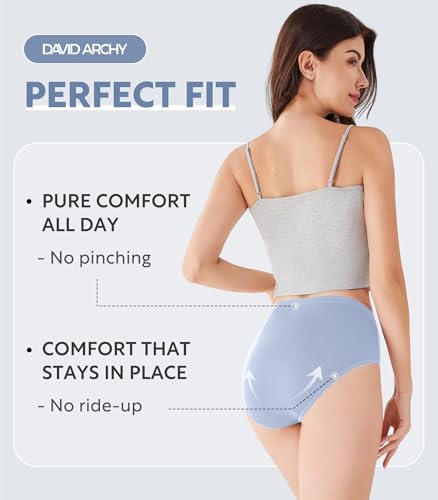 DAVID ARCHY Womens Underwear, Bamboo Rayon Women's Briefs - Moisture Wicking Panties, Soft & Breathable, 4 Pack4