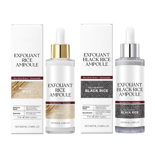 Exfoliante de Arroz Blanco y Negro, Solución Exfoliante Duo de Ampollas de Arroz, Solución Exfoliante, Hidratante y Minimizador de Poros para el Rostro (Black+White)
