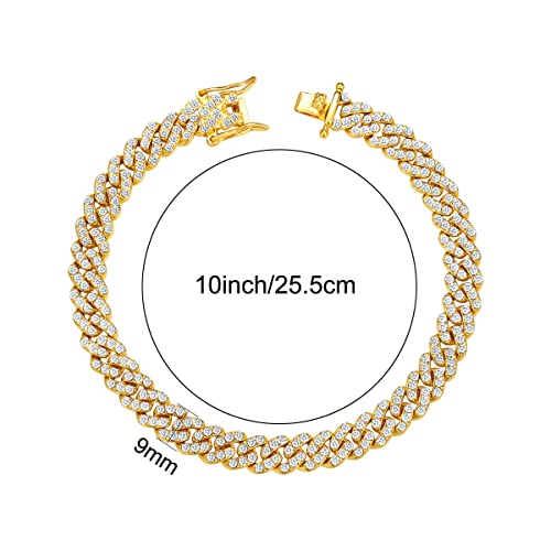 Image of Cuban Link Anklets for Women Plus Size Large Ankle Bracelets Gold Silver Rhinestone Diamond Bling Anklets Women 9 10 inch