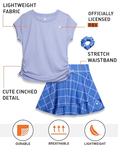 Image of RBX Girls Athletic Skort Set - 2 Piece Ribbed Short Sleeve Tee and Athletic Skort for Girls (Sizes: 7-12)