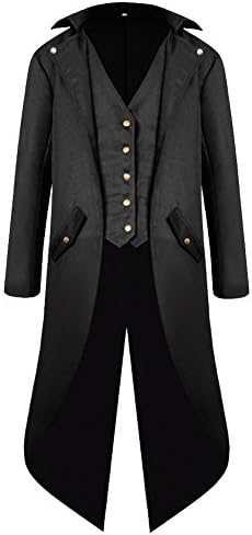 H&ZY Men's Steampunk Vintage Tailcoat Jacket Gothic Victorian Frock Coat Uniform Halloween Costume Black