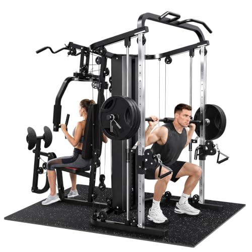 Image of SunHome Multifunction Home Gym Equipment Workout Station, Smith Machine with 138LB Weight Stack, Leg Press, LAT Station for Full Body Training