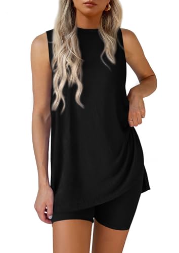 PRETTYGARDEN 2 Piece Sets for Women 2026 Summer Matching Lounge Shorts Set Resort Airport Travel Loungewear Outfits Clothing (Black Large)
