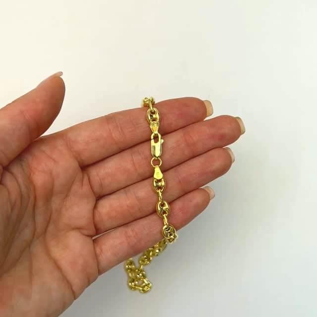 18K Yellow Gold Over Silver 6mm Puffed Anchor Mariner Chain Necklace 16"-24"2